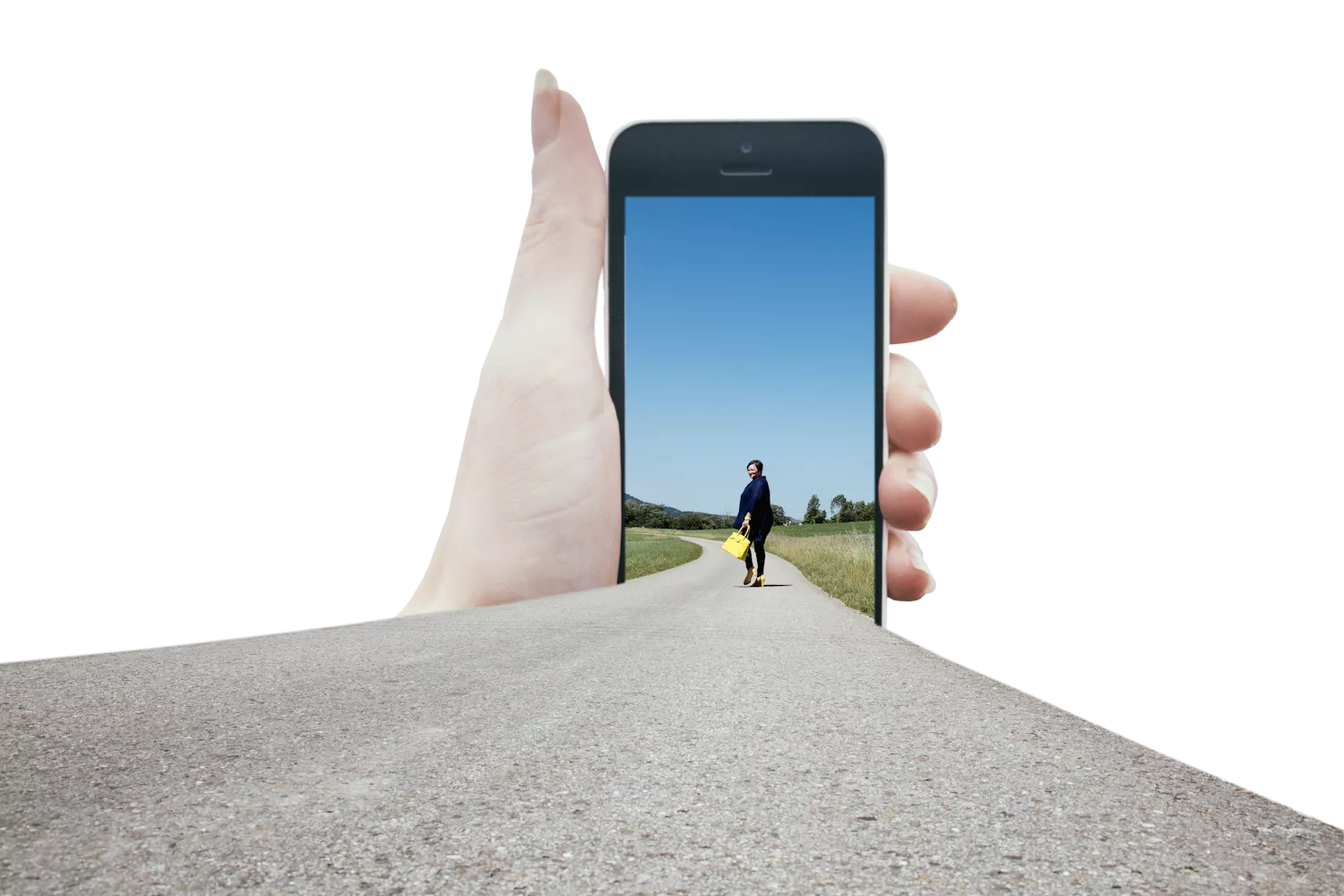 Hand hält Smartphone und eine Straße mit Heike führt direkt ins Handy